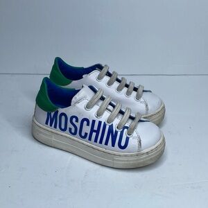 Moschino White Sneakers Blue Lettering Size 8 Child